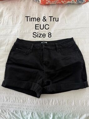 Time and Tru Black Rolled-Hem Denim Shorts